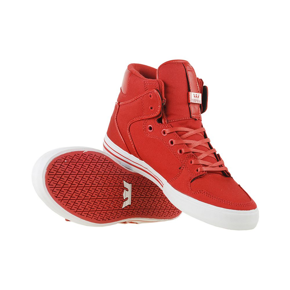 Baskets Montantes Supra Vaider Rouge Red Canvas Homme | KAD-15690734